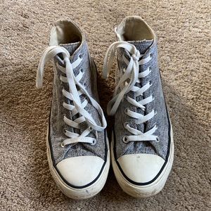 Gray, Black and Silver Converse High Tops